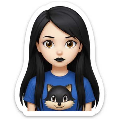 make a goth attractive girl with straight long black hair, side bangs, with brown eyes and wearing sonic clothes  sticker