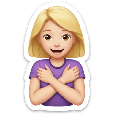 Girl arms crossed choking herself laughing sticker