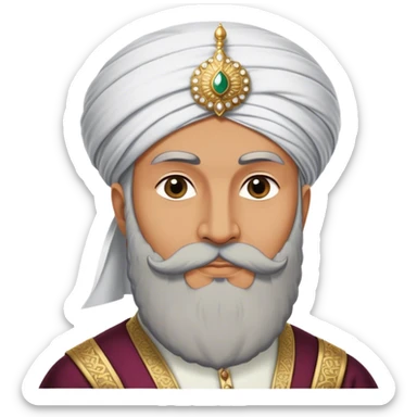 ​Cinematic Realistic Portrait of Suleiman the Magnificent, depicted as a regal Ottoman sultan adorned with a large, white, round, tall turban and a majestic grey beard, his commanding gaze bathed in warm, historic lighting that exudes timeless authority and grandeur, sticker