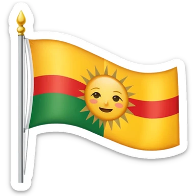 A flag with red on top then white then green and in the middle a sun sticker