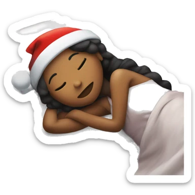 Girl with a Christmas hat one laying down in bed sleeping  sticker
