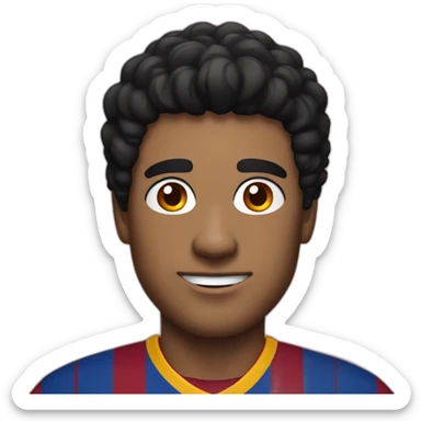 A man with black hair wearing a Barcelona team uniform sticker