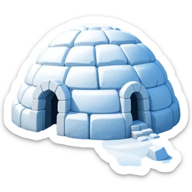 A traditional snow igloo on a vast snowy plain under a clear blue sky. Soft sunlight casts gentle shadows across the snow. The igloo has a small entrance tunnel and compacted snow blocks forming its dome. Realistic Arctic environment, crisp atmosphere, calm winter feeling. sticker