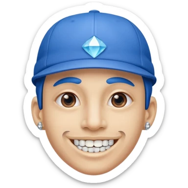 Wearing blue cap and nose diamond with braces on teeth sticker