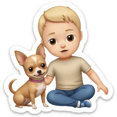 A child with Down syndrome beating a Chihuahua sticker