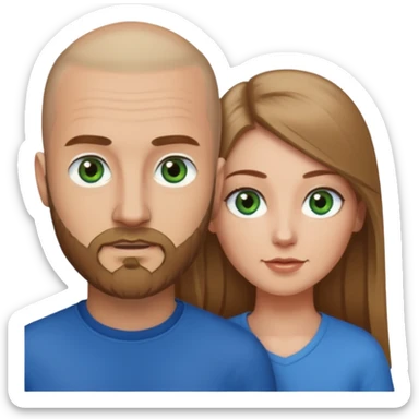 Man on left with shaved head with dark blonde beard and blue eyes and woman on the right with long brown hair green eyes  sticker