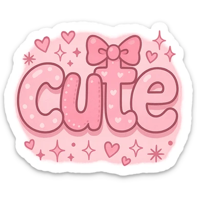 the word 'cute' in a creative, pink-themed style sticker