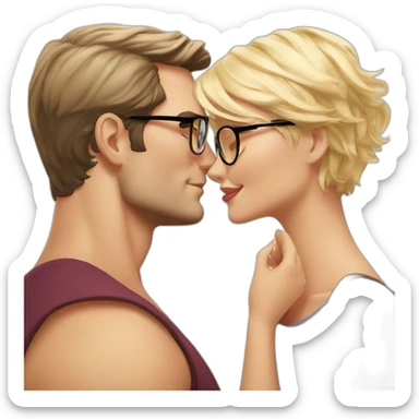 Henry Cavill kissing blond woman wearing glasses, with pixie cut sticker