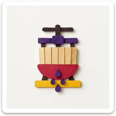 icon representing pressing in wine making process, paper craft style sticker