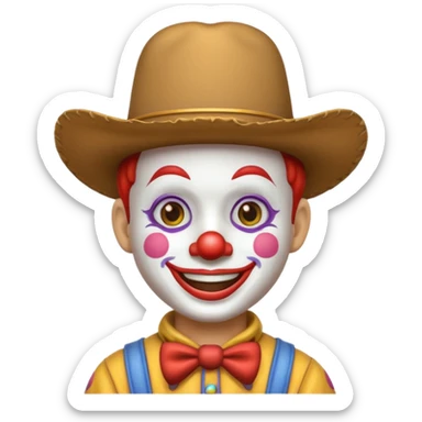 a clown emoji that is wearing a cowboy hat  sticker