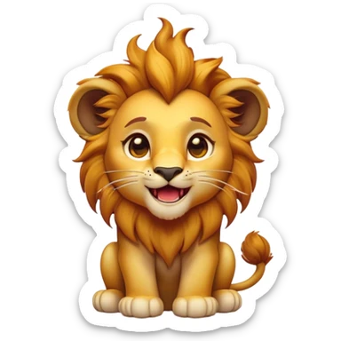 Cinematic Comical Lion Cub Portrait Emoji, Head tilted dramatically with an exaggeratedly amused expression, featuring a striking tawny Fur with a flamboyant mane and wide, expressive amber eyes filled with playful disbelief, Simplified yet hilariously expressive features, highly detailed, glowing with a slightly sassy glow, high shine, dramatic yet playful, stylized with an air of cheeky jungle mischief, bright and endearing, soft glowing outline, capturing the essence of a spirited and over-the-top Lion Cub, so meme-worthy it feels like it could roar its way into internet fame instantly! sticker