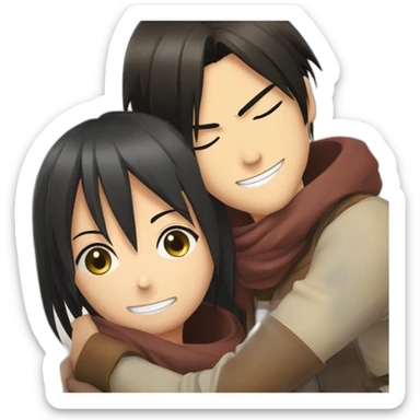 Mikasa Ackerman hugging Eren Yeager sticker