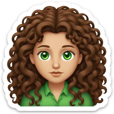 Character with extremely long massive voluminous curly brown hair and bright green eyes sticker