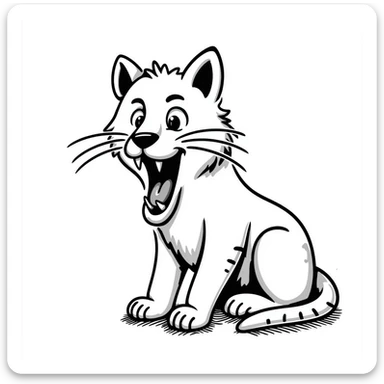 sketch of a saber-toothed cat with ludicrously long canine teeth that extend far below its body, extreme sword-like tusks sticker
