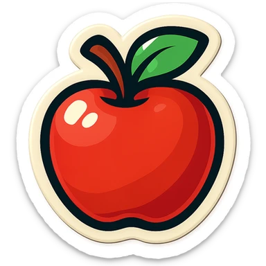 single apple symbol, cartoon style sticker, simple and clear, no text sticker
