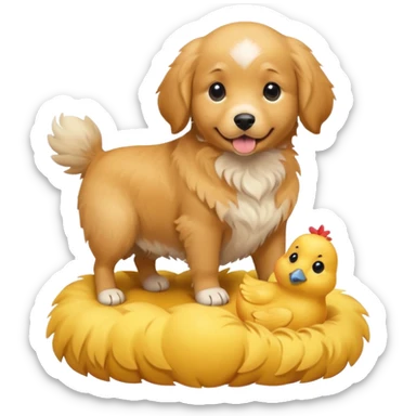 Un perrito con un pollito arriba sticker
