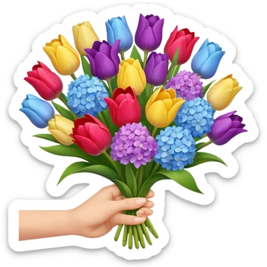 tulip, hyacinth and hydrangeas boquet in one hand held boquet  sticker