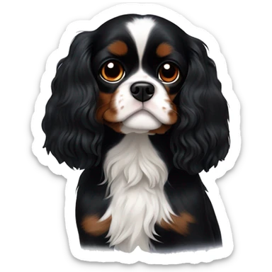 Small completely black Cavalier King Charles spaniel with black fur on his whole face and white fur on chest sticker