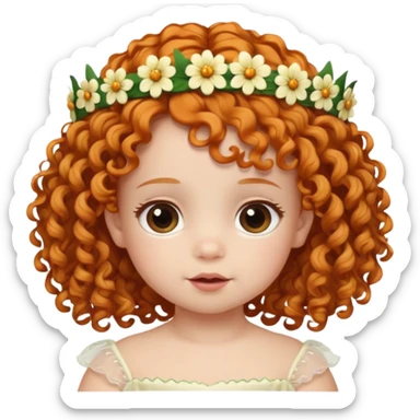 baby with flower tiara ginger curly hair sticker