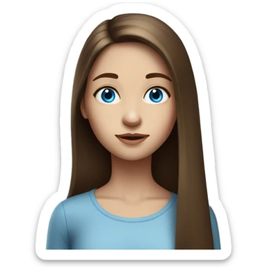 realistic portrait of a girl with blue eyes and brown long straight hair sticker