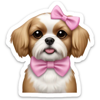 Light brown and white shih tzu mix chihuahua with pink bow on head sticker