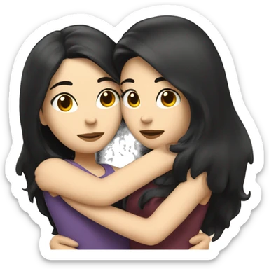 A lesbian couple with white skin and long black hair hugging intimately sticker