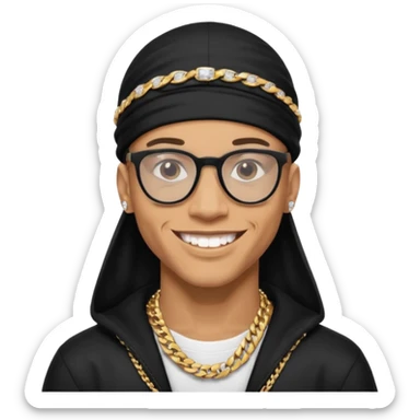 lightskin man with a black durag,a cuban link chain,glasses, and smiling flexing diamond studded teeth  sticker