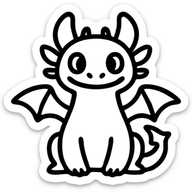 simple icon of a dragon with a playful expression, inspired by How to Train Your Dragon, minimal lines, clear silhouette, suitable for an app icon sticker