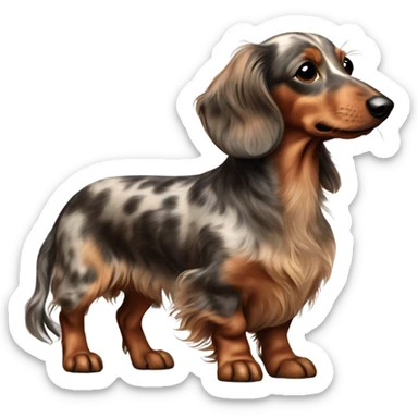 brown Merle long haired Dachshund full body sticker