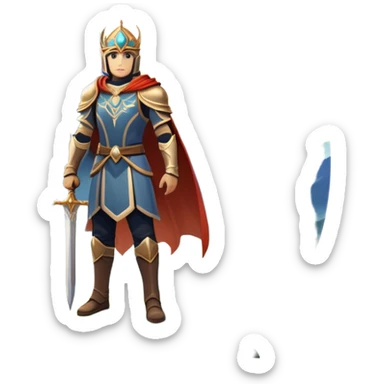 An icon featuring a hero with a closed visor, standing in a majestic, mystical landscape, inspired by RPGs like Elden Ring. The design includes a stunning, ethereal background with towering castles and distant mountains, symbolizing the adventure and mystery. Transparent background sticker
