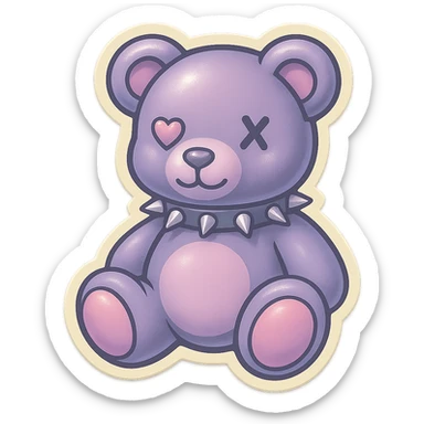 Change to pastel goth colors, keep gothic teddy bear with spiked collar, retro stickers style, no background. sticker