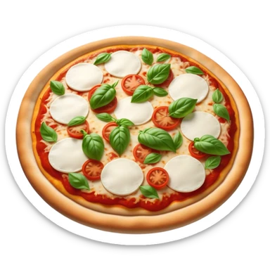 Cinematic Realistic Pizza Napoletana Dish Emoji, depicted as a classic thin‚Äêcrust pizza topped with vibrant tomato sauce, fresh mozzarella, and basil rendered with mouth‚Äêwatering textures and warm natural lighting. sticker