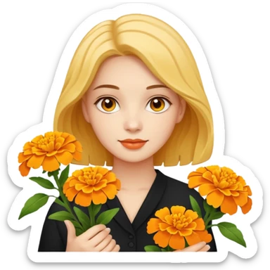 woman holding marigolds sticker