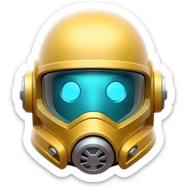 Clash of Clans aesthetic: Cinematic Playful 3D Isometric Space Helmet Emoji, rendered in a 3D vector-style similar to standard emojis with minimal shading and bold, simplified shapes. A compact, distinct form with signature details, softly glowing with a futuristic sci-fi warfare charm. Simplified yet unmistakably iconic, highly detailed and consistent, glowing with a soft radiance and high shine. Stylized with a touch of high-tech brilliance and a soft glowing outline, capturing the essence of a beloved gaming relic with a friendly, playful manner! sticker