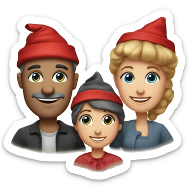 european family of 4 people (mom dad and 2 kids) celebrate new year in birthday hats sticker