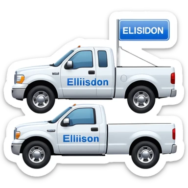 SINGLE WHITE PICKUP TRUCK SIDE VIEW "EllisDon" WRITTEN ON SIDE OF TRUCK BLUE LETTERS sticker