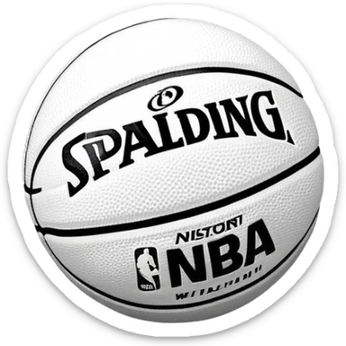 Minimalist black and white Spalding basketball with NBA logo, monochrome design, iOS emoji style sticker
