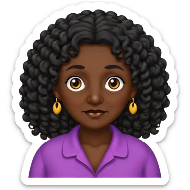 Dark skin grandma with 30 inch black long curly hair and black eye colors  sticker