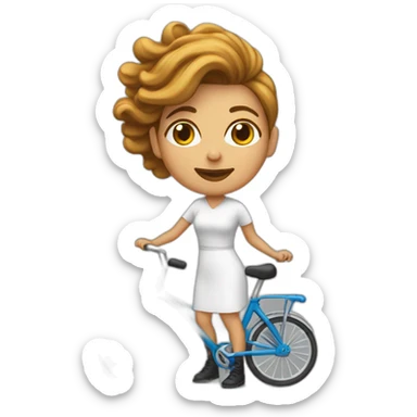 mujer con el pelo color blanco cayéndose de una bicicleta sticker
