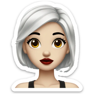 Pale black haired girl with black tattoos on body wearing red lipstick  sticker