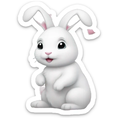 cute white bunny holding light pink peonies sticker