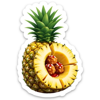 General tso chicken inside of half a cut open hollow pineapple  sticker