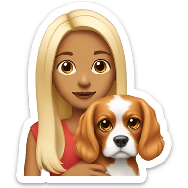 Blonde girl with cavalier king dog tricolor sticker