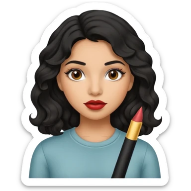 Latina girl with lip liner and black wavy hair sticker