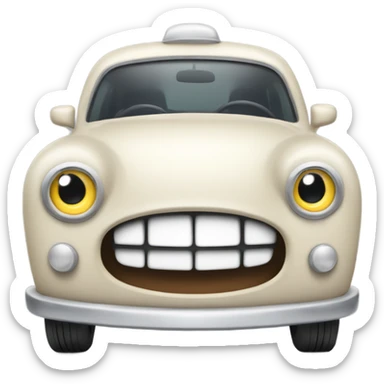 A cheerful cartoon car with smiling headlights and happy eyes on the windshield. sticker