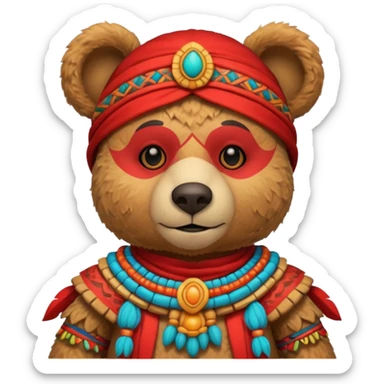 teddy bear Upper, wearing red mayan ancient custome, with carrot half body sticker