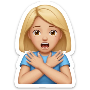 Girl with hands crossed choking herself screaming laughing crying sticker