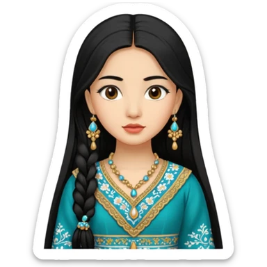 Uzbek girl who has long black hair and beautiful traditional dress sticker