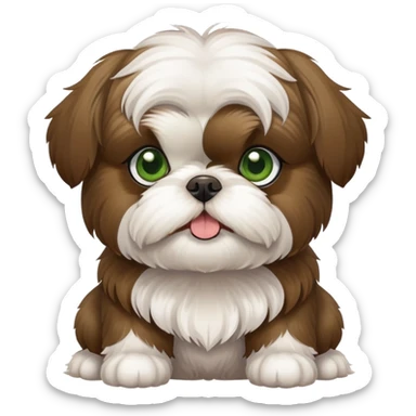 brown and white shih tzu dog with olive green eyes sticker