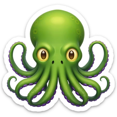 crea un emoji di un kraken cattivo verde con sfumature viola sticker